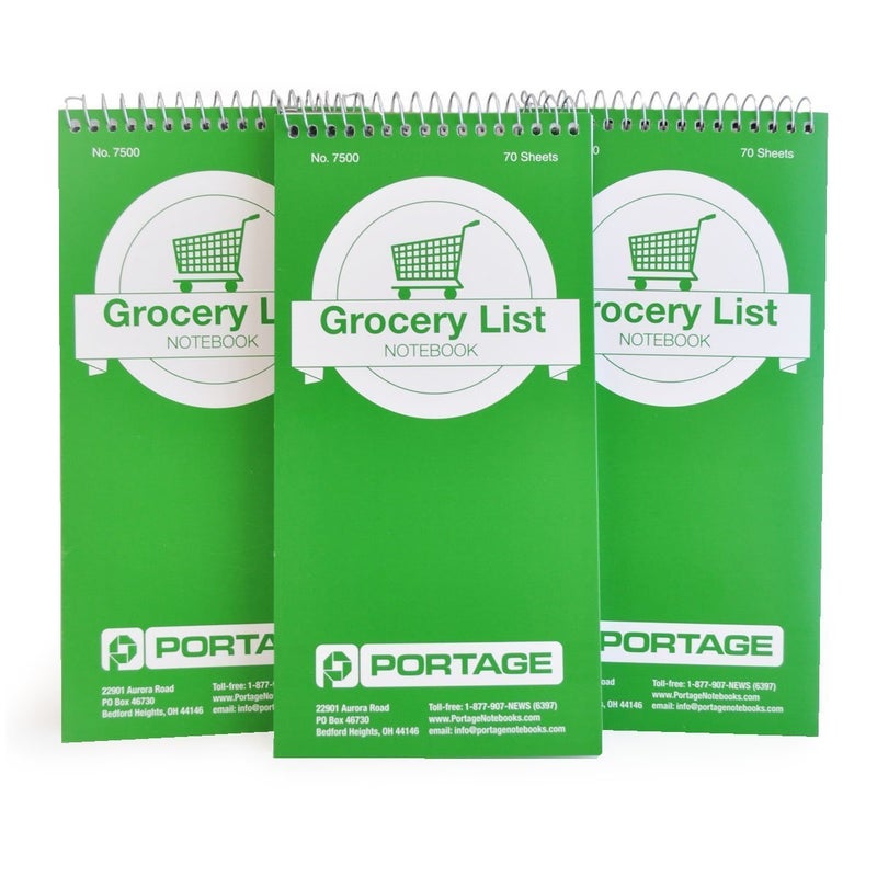 Portage Grocery List Notepad â€“ Spiral Top Shopping List Pad with Lined Paper & Checklist for Shopping, 4 x 8 Inches, 140 Pages, 70 Sheets (Pack of 3) - Image 4